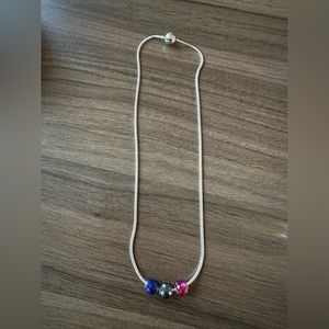 Pandora Essence Snake Chain Necklace Sterling Silver with three charms Courage